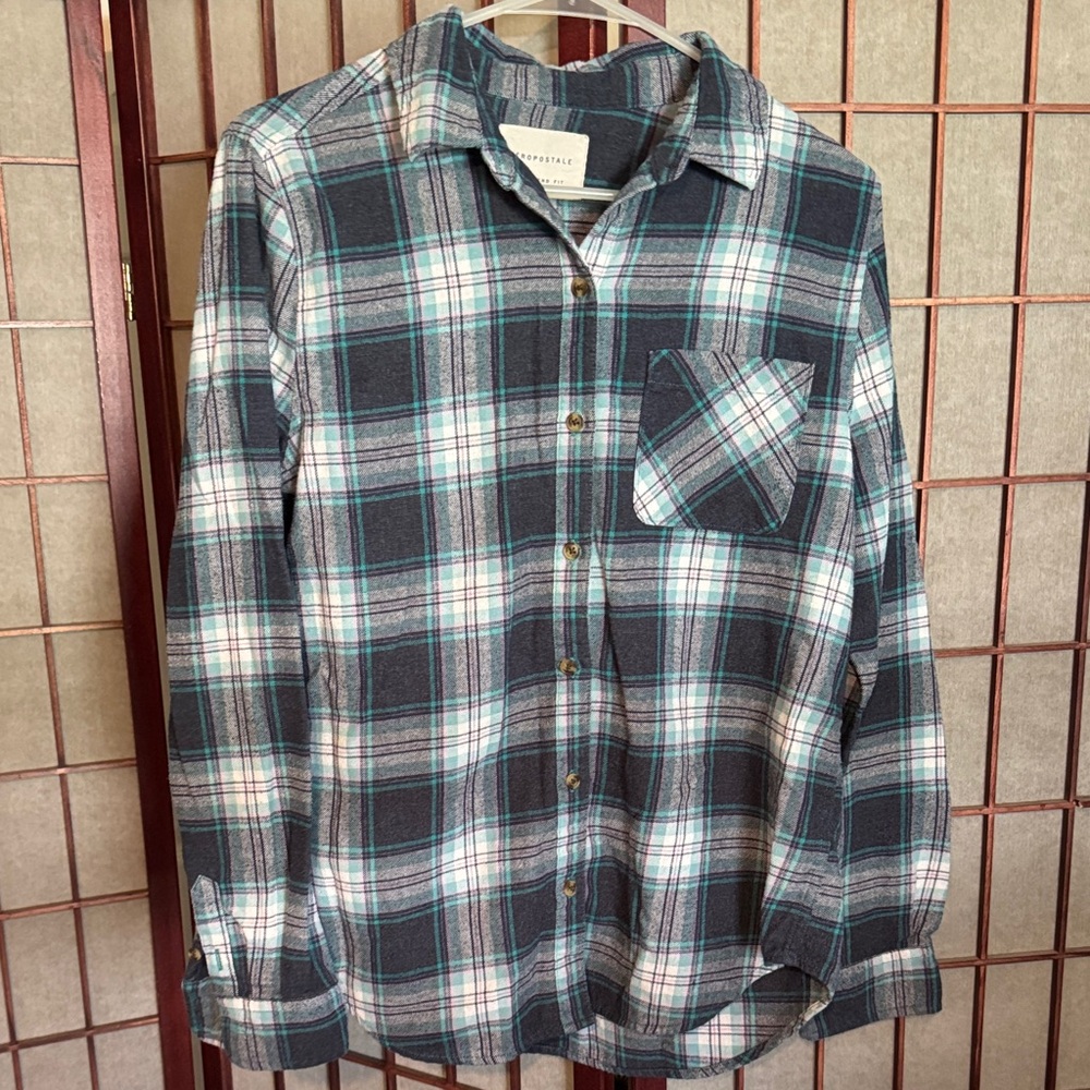 Aeropostale Teal and White Plaid Shirt